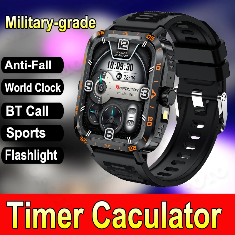 

Men Women Outdoor Sports Smart Watch Strong Flashlight Wrist World Clock Sports Modes BT Call Wristwatch DIY Dial Smartwatch