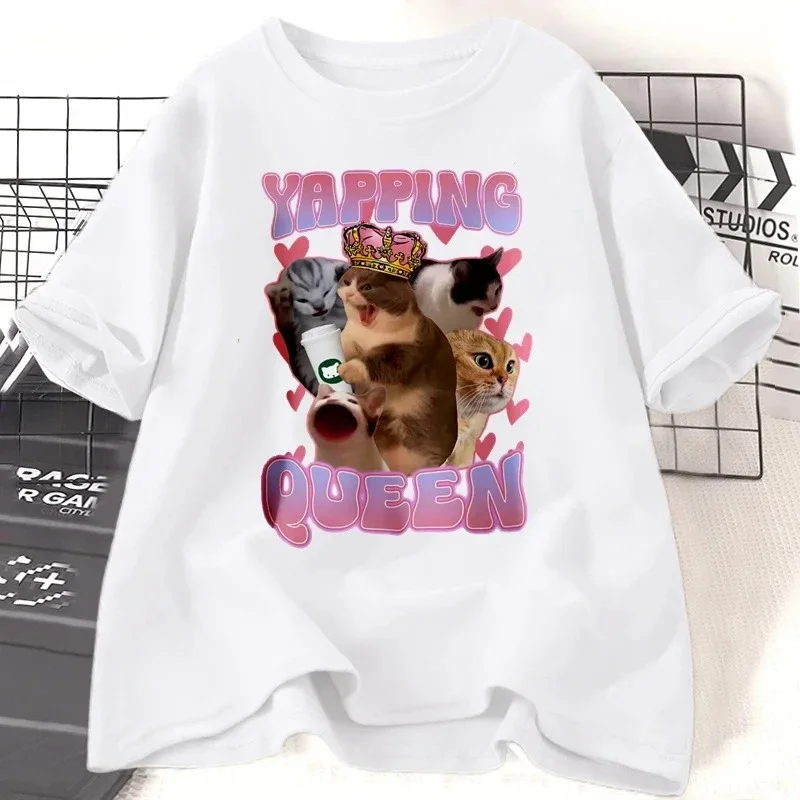 Yapping Queen Engraçado Gato Meme Camiseta Gatos Irônicos Camiseta Gatos Bonitos Impressão Camiseta Presente para Yapper Namorada Mulheres Roupas