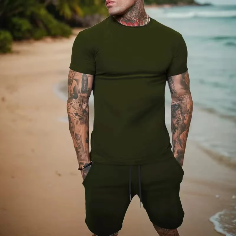 Summer Hot Men's T-shirt+shorts Set Men's Sports Set Print Leisure Fashion Breathable Short Sleeve T-shirt Set - Men's Sets