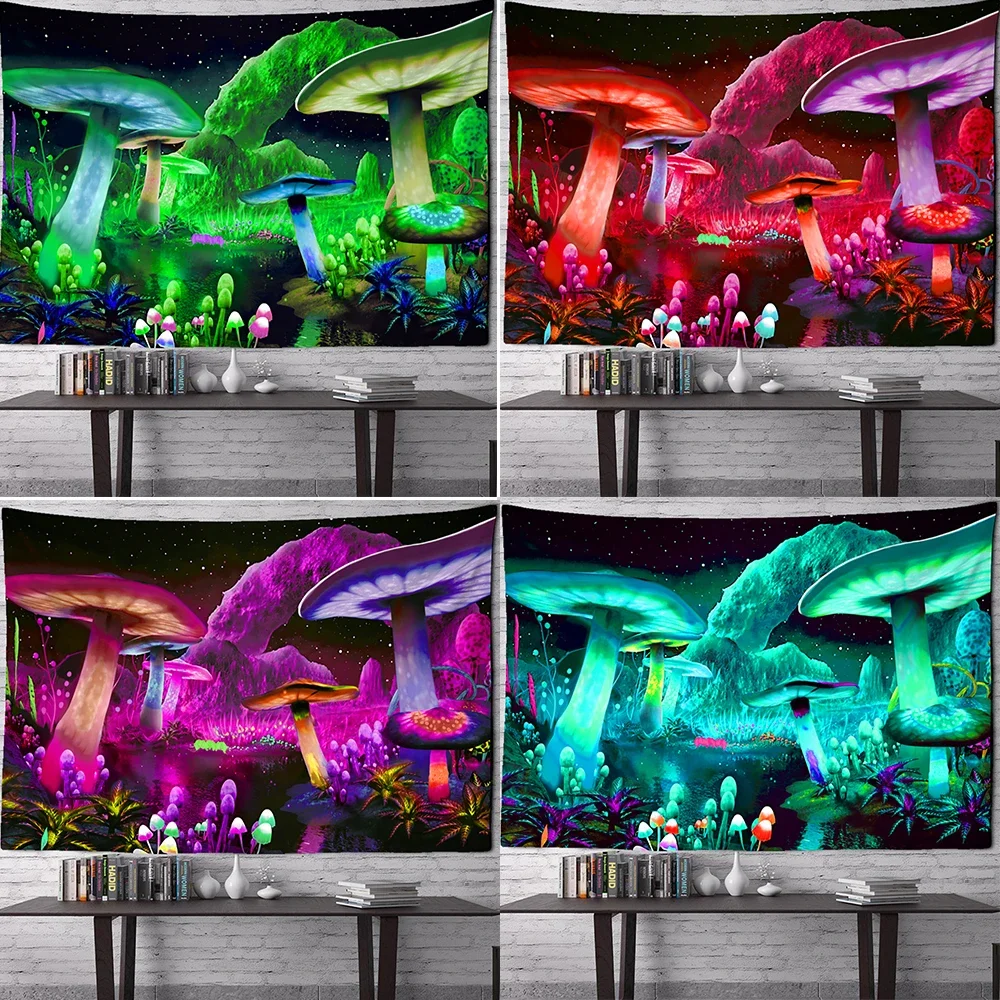 Plant Starlight Night Scene Home Living Room Decoration Psychedelic Mushroom Tapestry Bohemian Hippie Wall