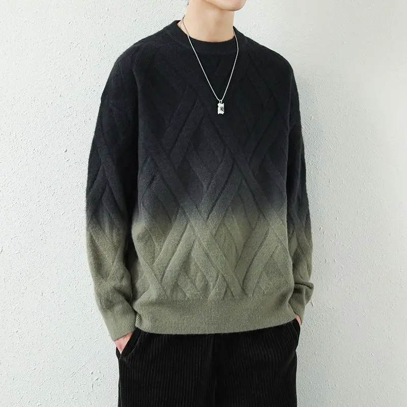 

Autumn 2023 New Knitted Fine Imitation Men's Long Sleeve Sweater Tops Comfortable Casual Pullover Men's O-Neck Sweater C105