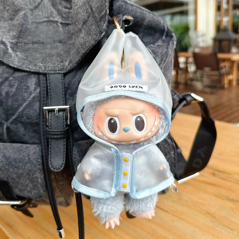 

Labubu Clothes Transparent Raincoat Vinyl Blind Box Pendant 123 Generation 15 17cm Fashion Accessory for Dolls & Toys