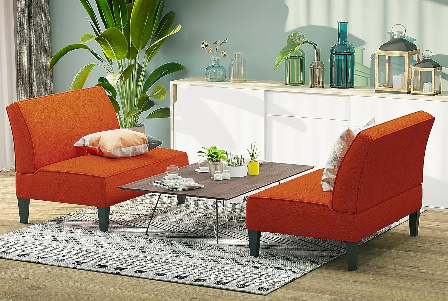 Small Loveseat Mini Sofa Couch Accent Upholstered Bench with Back Living Room Bedroom Office ArmlLove Seat Settee Orange
