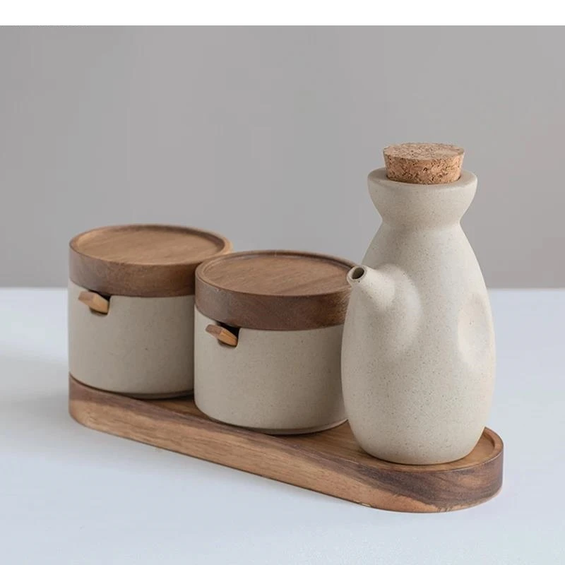 Juego de Especieros de Cocina Japonesa, Salero y Pimentero, Recipiente para Aceite, Cerámica, Color Sólido para el Hogar