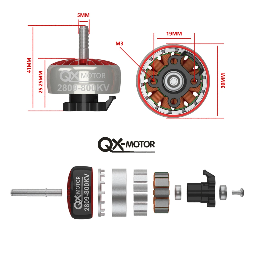 

QX-MOTOR QX2809 Brushless Motor 3-6S 800KV 1300KV Motor Black White For RC Fixed Wing Drone Multirotor Aircraft Helicopter Parts