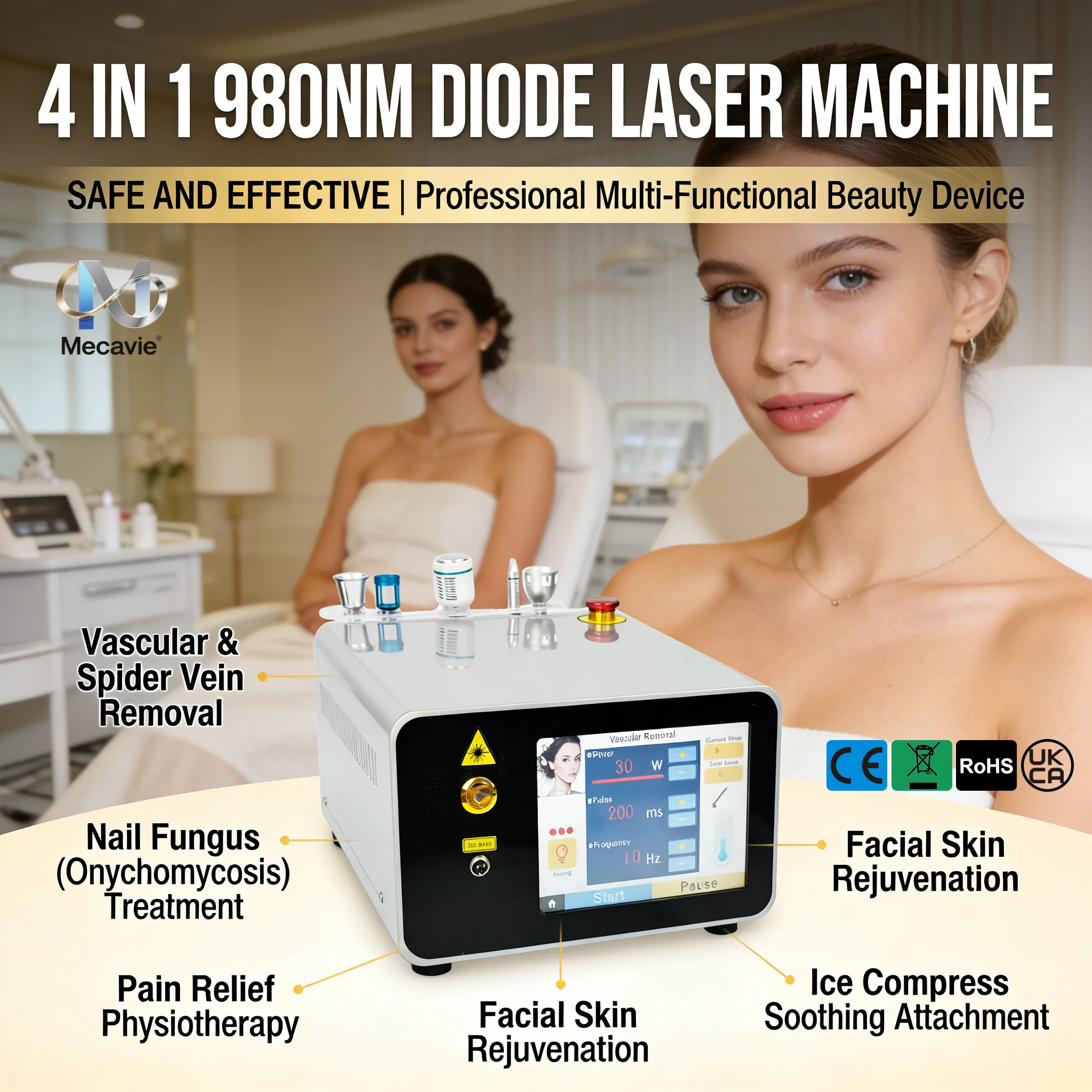 2026 Portable 980Nm Diode Laser Machine 5-in-1 Skin Fungal Infection & Nail Fungus Removal Vascular Vein Image Treatment Device