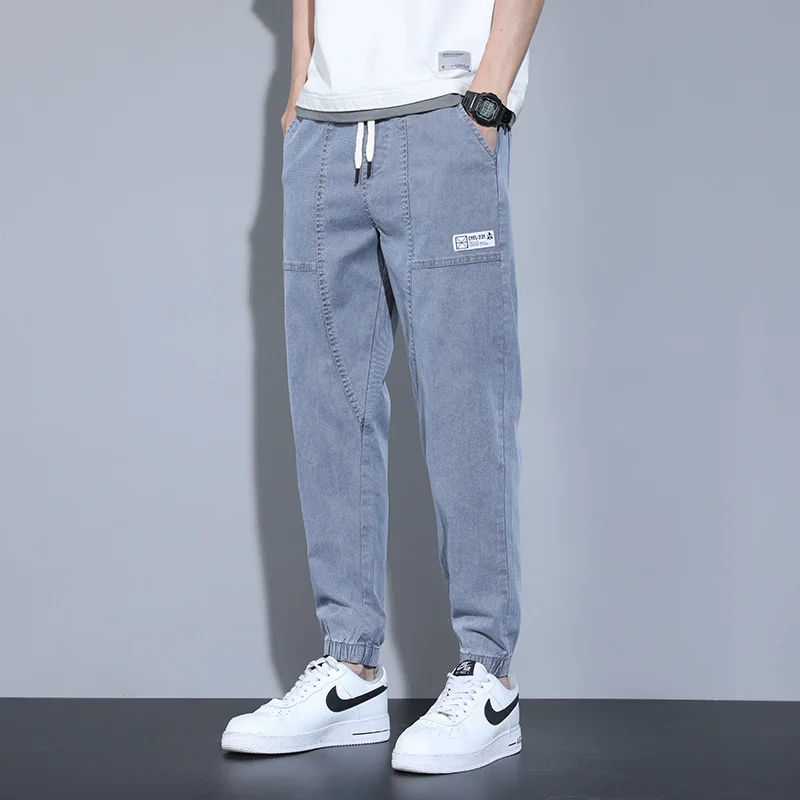 

Spring Summer Men's Jeans Cotton Denim Hip Hop Slack Bottom Joggers Streetwear Skinny Blue Pants Hombre Harem Trousers Men