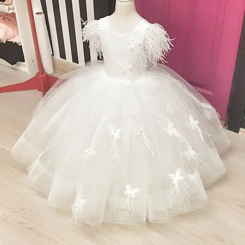 

Tulle Puffy Flower Girl Dresses for Wedding 3D Butterflies Evening Party Pageant First Communion Elegant Princess Kids Ball Gown