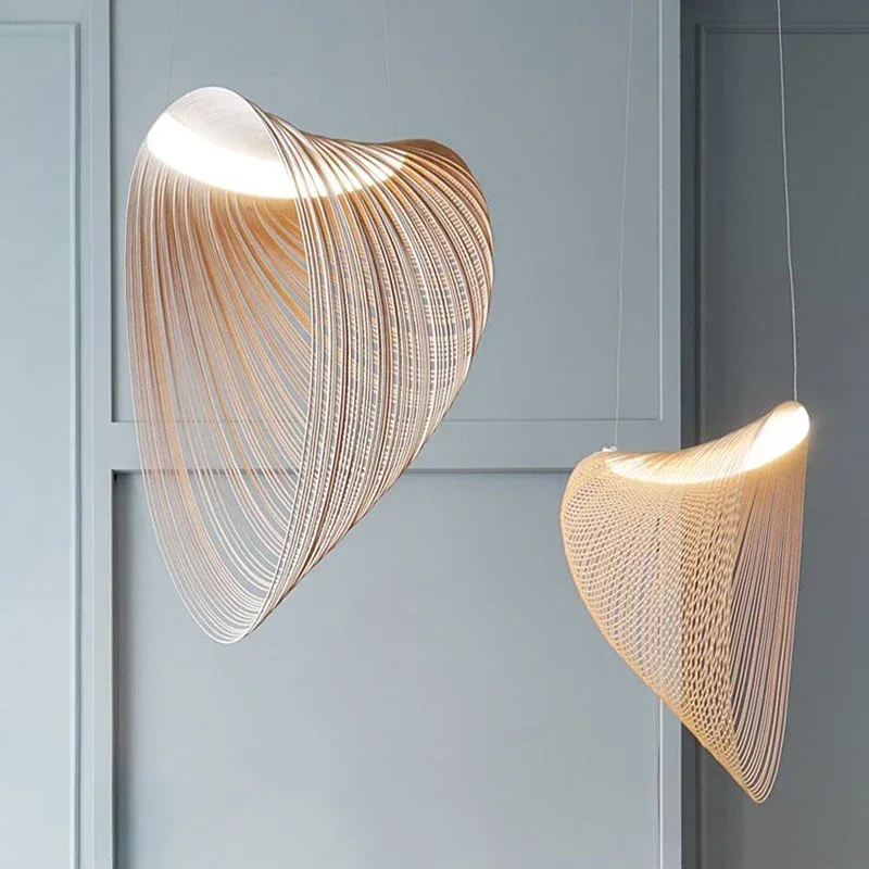 

Italian Minimalist Straw Hat Chandelier Creative Linear Curve LED Pendant Lamp for Living Room Home Decor Modern Art Lighting