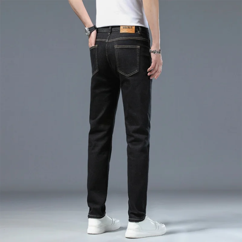 Trendy Primary Color Jeans Men's Japanese Style High-End and Fashionable Stretch Slim Fit Skinny Pants2024Spring and Summer