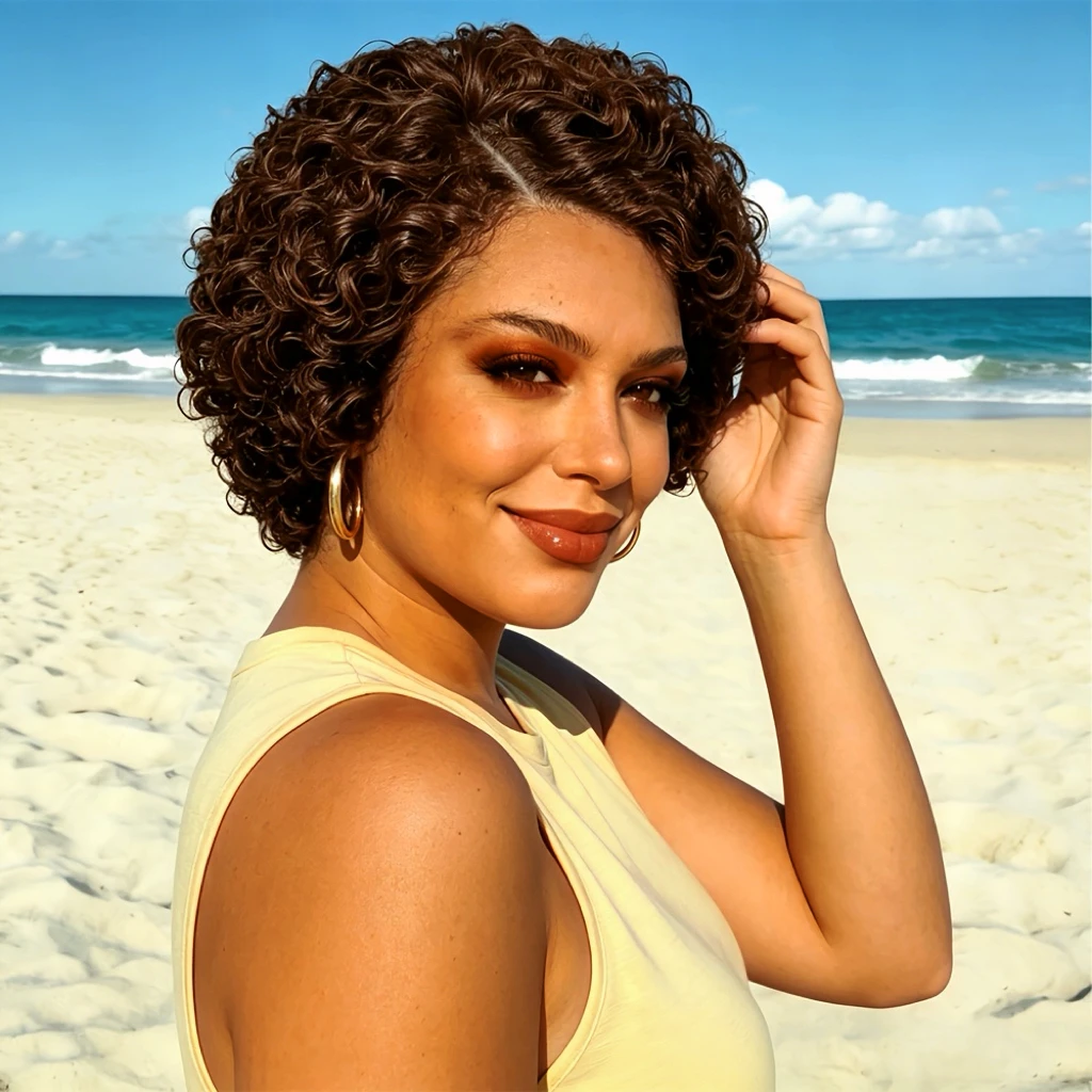 Brown Curly Wig 13x4x1 Lace Front Wig 100%Human Hair Wig Women's Short Hair Wig Stylish Design Suitable for All People