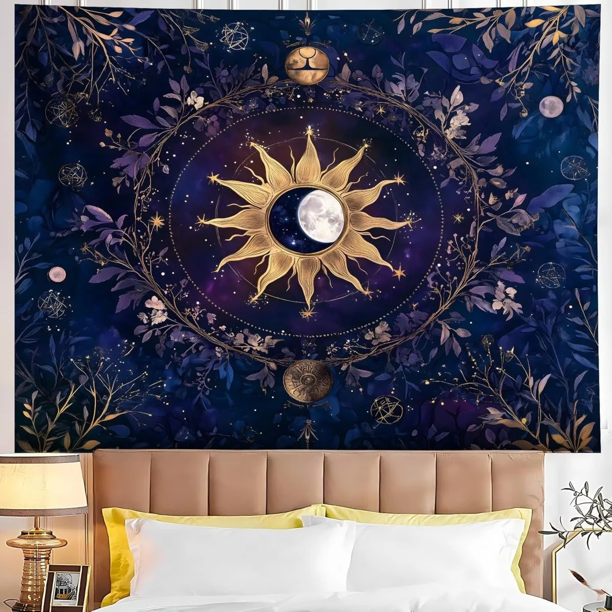 Large Celestial Zodiac Tapestry Wall Hanging Boho Astrology Moon Sun Galaxy Cosmic Space Witchy Room Decor Art