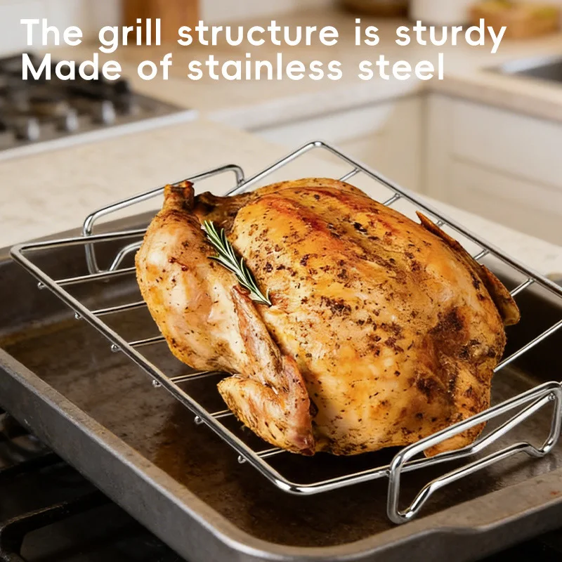 V-Shaped Stainless Steel Roast Chicken Rack Easy Clean Install Simple Outdoor Kitchen Cooking Grill Tool
