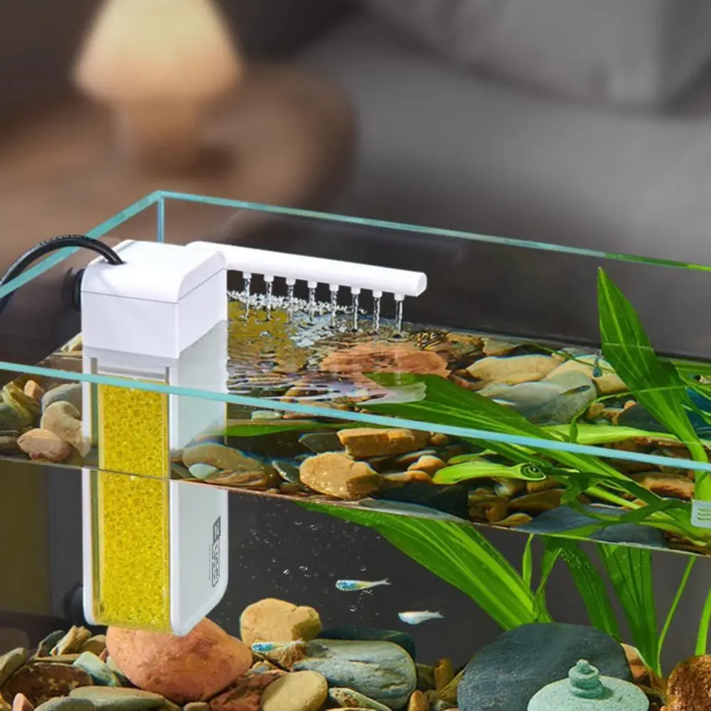 Silent Fish Tank Submersible Filter Plastic Adjustable Wall-Mounted Water Filter with Filter Cotton Mini Fish Tank Filter Home
