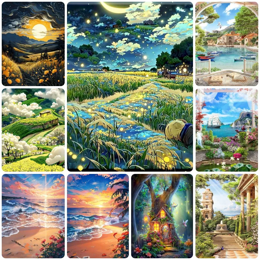 

Firefly Meadow and Coastal Sunset Jigsaw Puzzle, Perfect Birthday Gift for Lovers of Fantasy Landscapes and Whimsical Art