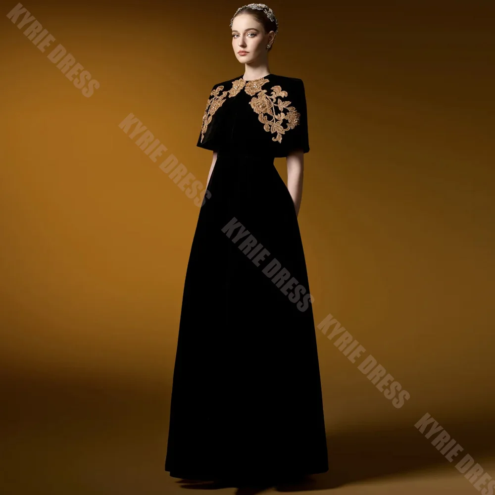 Modern Mother of The Bride Dresses Customized Round Neck Cape Lace Pearls Floor Length Wedding Guest Dresses Party Evening Gowns