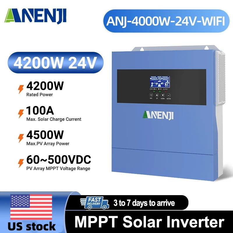 ANENJI الأسهم الأمريكية 4.2KW 24V الهجين العاكس للطاقة الشمسية 220-230 فولت المدمج في MPPT 100A شاحن تحكم موجة جيبية نقية المنزل العاكس WiFi #1