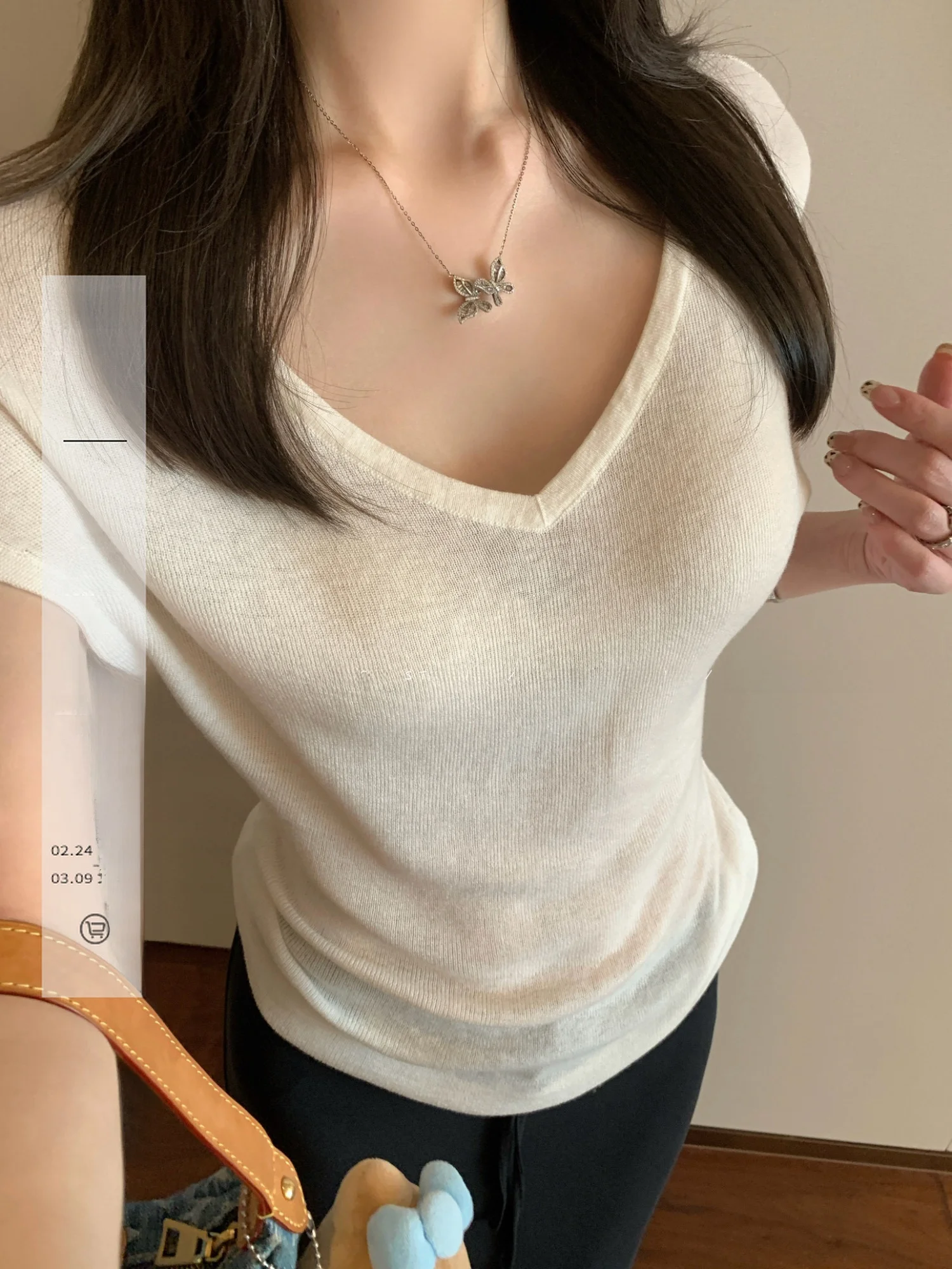 

Ultra-Fine Needle Wool V-Ne Sve-Long Knitted Sweater Women's Pure Versatile T-irt Top for Busin Casual Wear