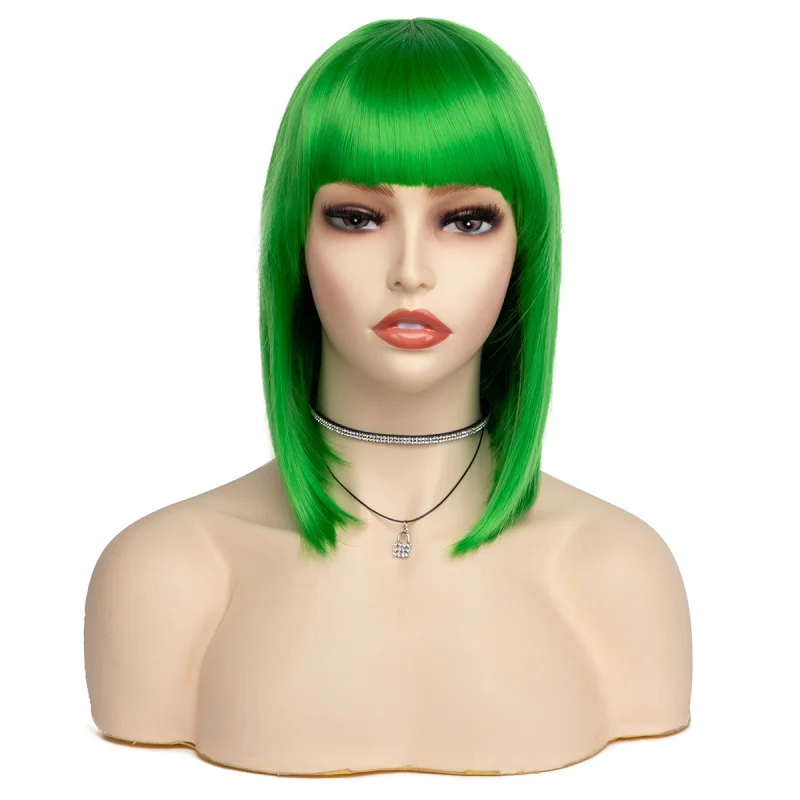 Women's green , BOB headpiece, party supplies, student wig, short hair