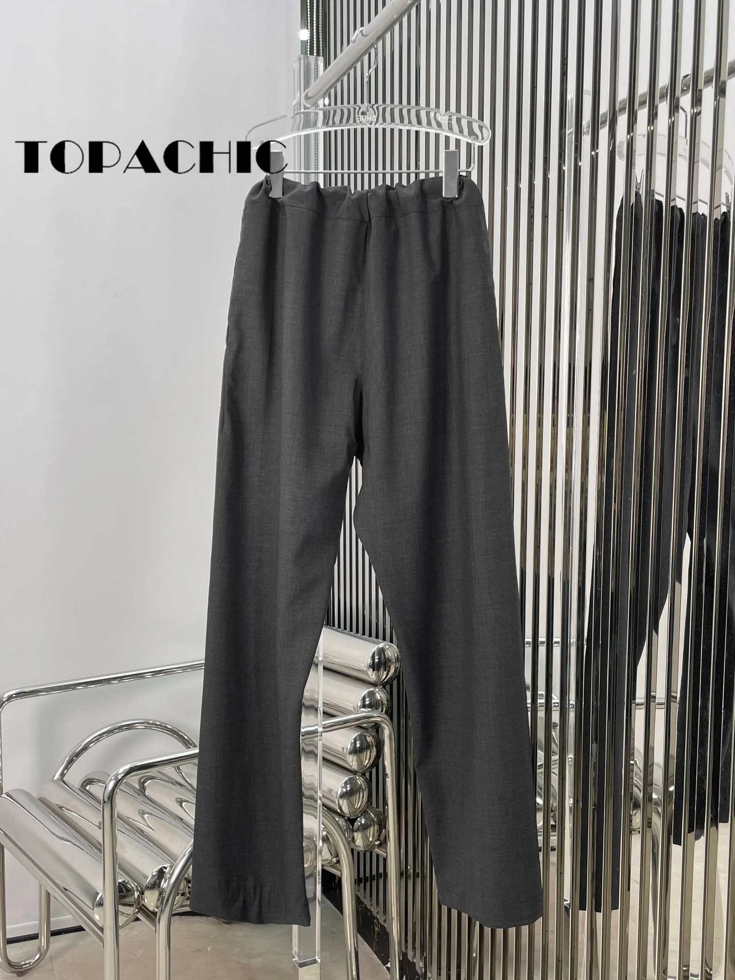 7.6 TOPACHIC Female Drawstring Bandage High Waist Suit Pants For Women 2024 New Wool Blend Classic Office Casual Trousers