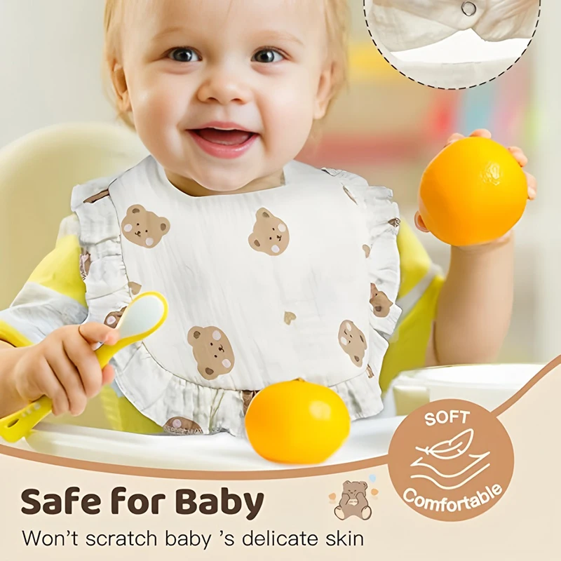 Children Bib Cotton Muslin Toddler Baby Comfortable Saliva Color Dorp Shape Towel Ruffle Floral With Button Kid Bibs