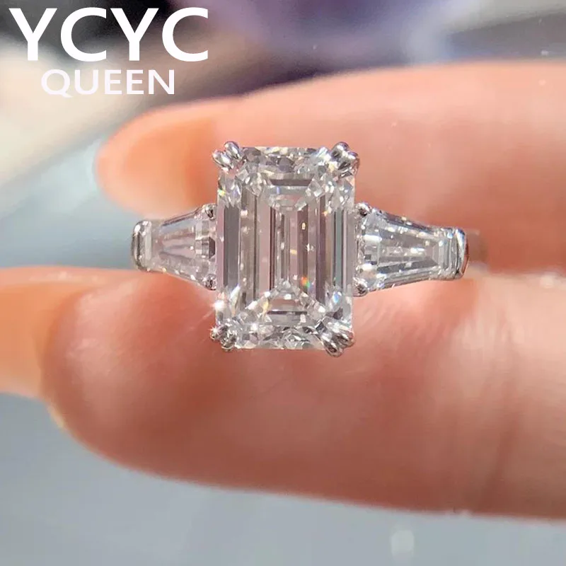 

Real Solid Platinum PT950 Ring Women Engagement Anniversary Wedding Ring Emerald Moissanite Diamond Ring Trendy