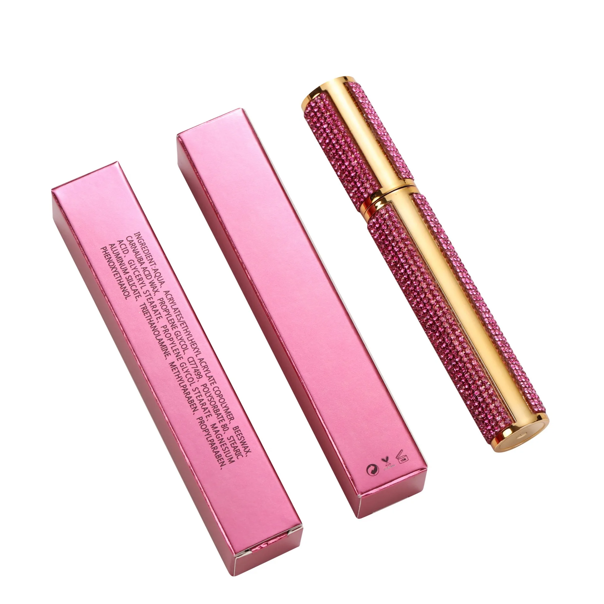 Private Label Diamond Mascara, heiße rosa Farbe, wasserfest und langlebig, maßgeschneiderte Logo-Fibe-Mascara, Wimpernverlängerung
