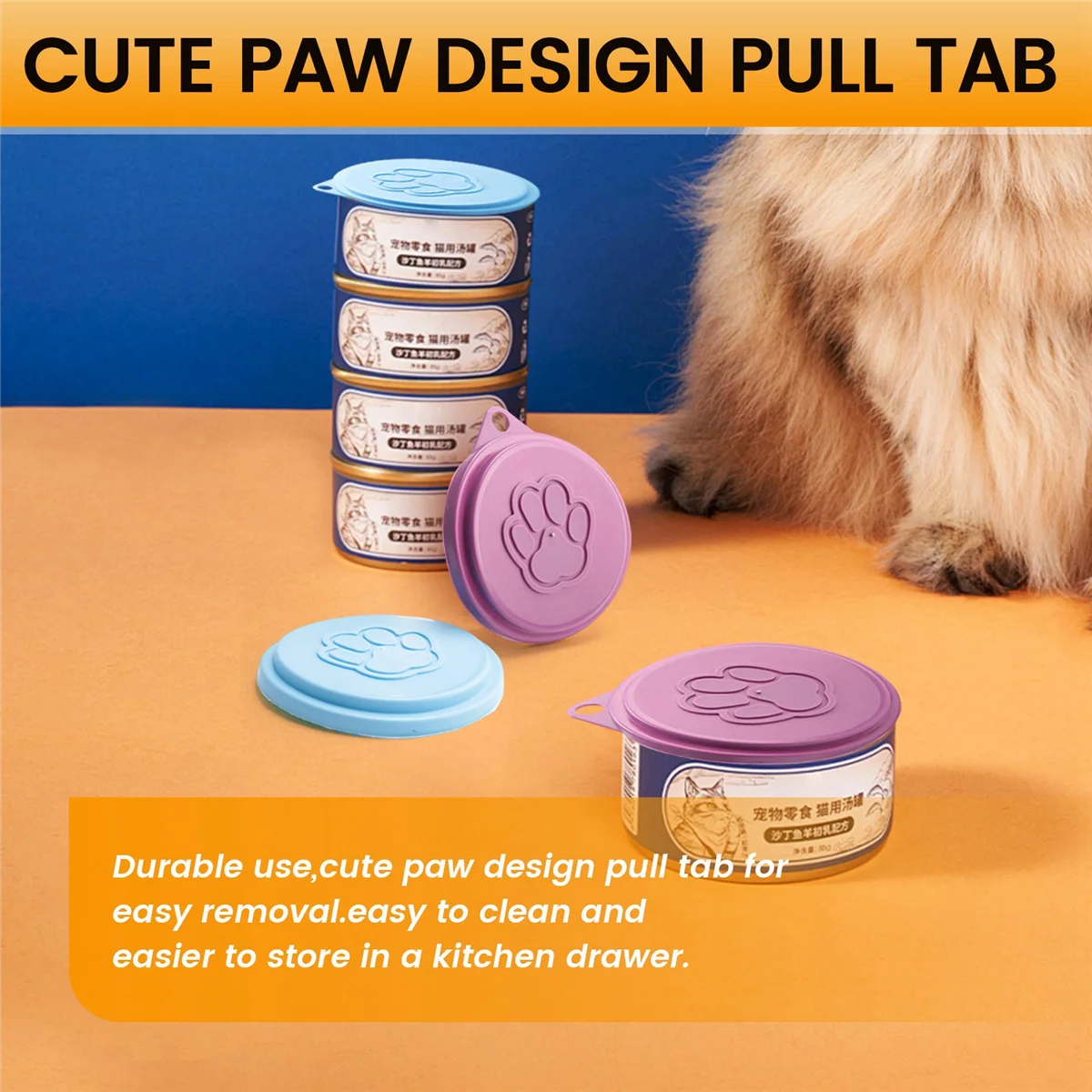 New User~2 Pcs Reusable Pet Dog Can Tin Food Covers With Print Fresh Pet Cans Plastic Lid Caps-Random Color