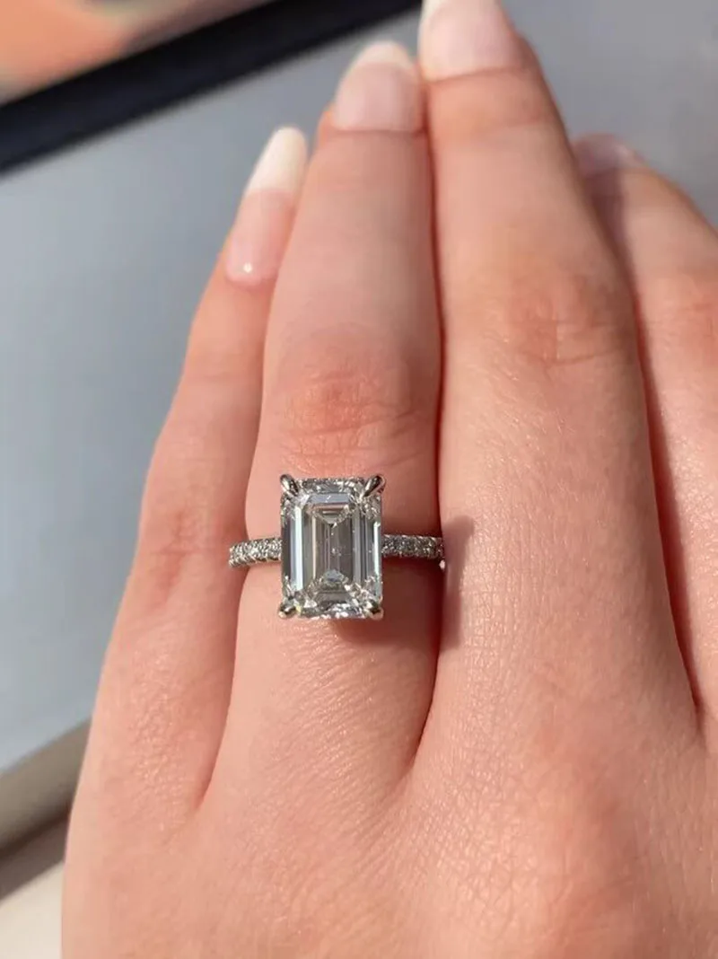 IGI Lab Growing Diamond Ring Emerald shape D Color 1 2 3Ct Solid 18K White Gold Ring Diamond wedding Factory Engagement Ring