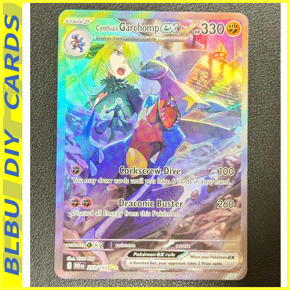 

BLBU ACG PTCG Pocket Card Cynthia's Garchomp EX Cards Relief Texture Anime DIY Collection Cards Color Flash Ectoplasma English