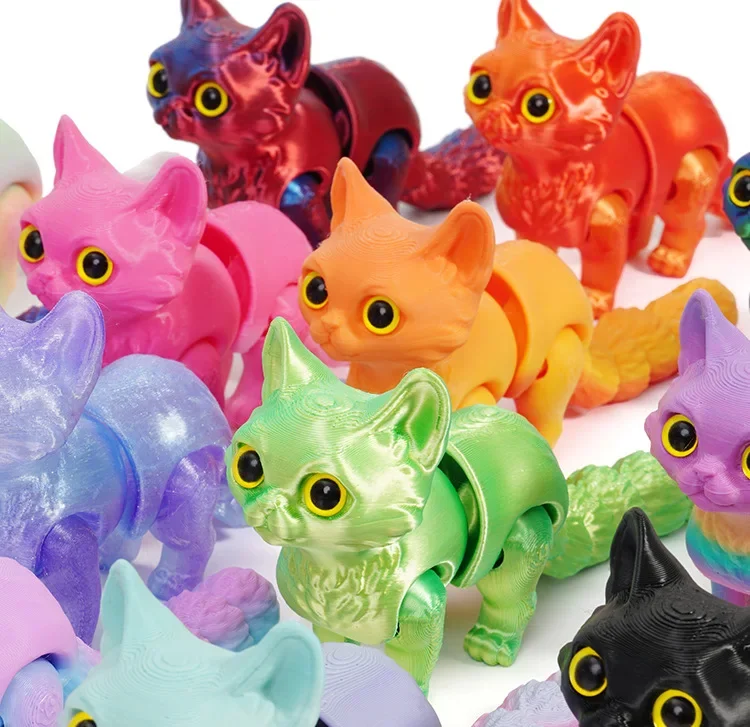 3D Printed Cat Ornaments Realistic Tail Joint Movable Cute Cat Model Home Desktop Ornament Figure Toy for Adults Kids Gift