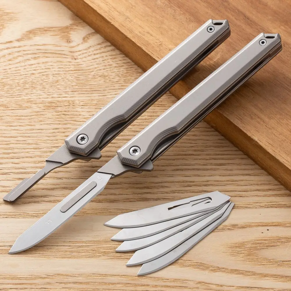 Mini Bisturi Faca Dobrável Edc Exterior Desembalagem Pocket Key Knife 60 Lâminas Lâmina Substituível Fast Open Aço Inoxidável