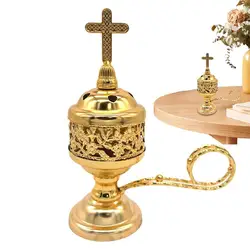 Retro Censer Home Scented Aroma Incense Middle East Catholic Incense Burner With CrossSmall Brass Metal Plated Incense Burner