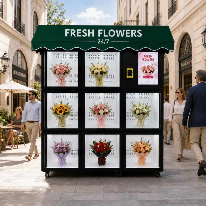 Outdoor Flower Vending Kiosk, 8 Door Fresh Bouquet Locker,Commercial Refrigerated Flower Machine Automatic Floral Retail Vending