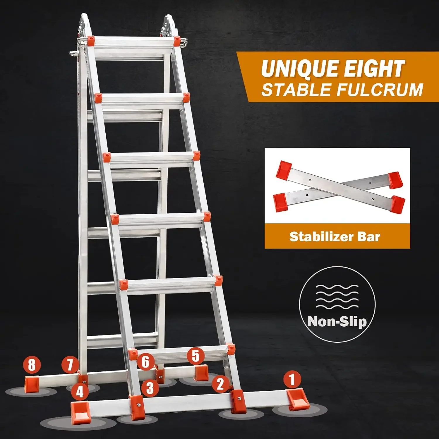 A Frame 6 Step Ladder Extension Ladder, 22 Ft Multi Position Ladder & Removable Tool Tray with Stabilizer Bar