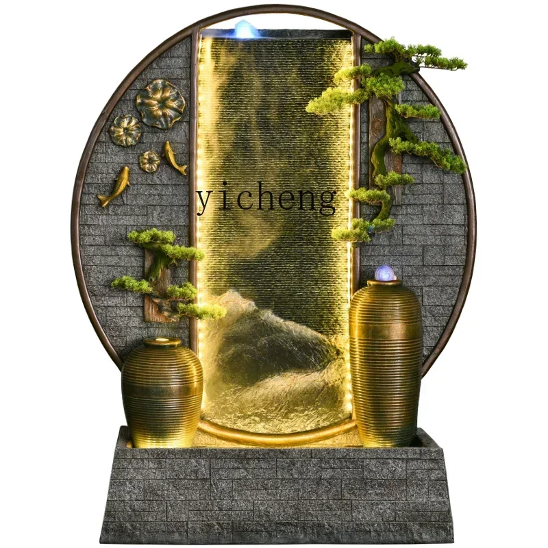 L14-living room water curtain wall courtyard garden running water screen rockery fountain landscape floor ornament
