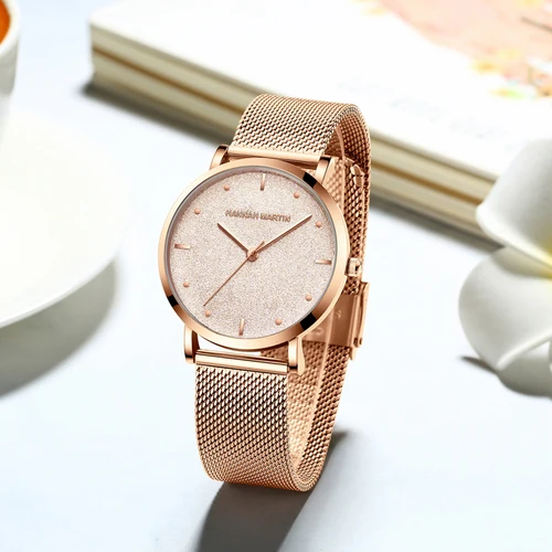 Reloj de lujo para mujer, esfera mate, movimiento de cuarzo japonés, correa de malla de acero inoxidable, reloj Original de marca Hannah Martin, novedad de 2025