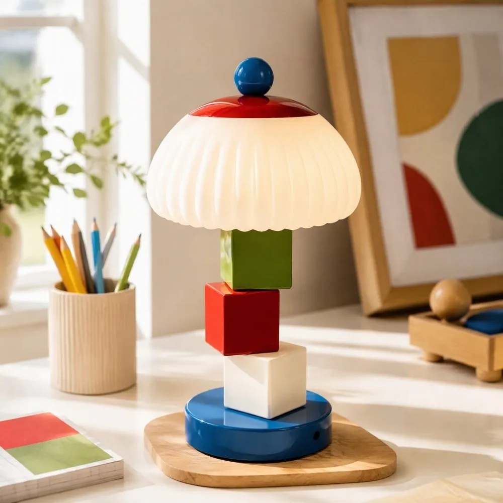 Dimmable Memphis Flower LED Table Lamp 3 Color Temperature Touch Switch LED Night Light Colorful Ball USB Charging