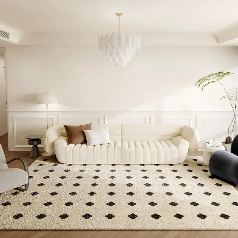 VIKAMA Modern Clover Dot Area Rug, Soft Beige Black Non-Slip Floor Carpet for Living Room, Bedroom & Aesthetic Home
