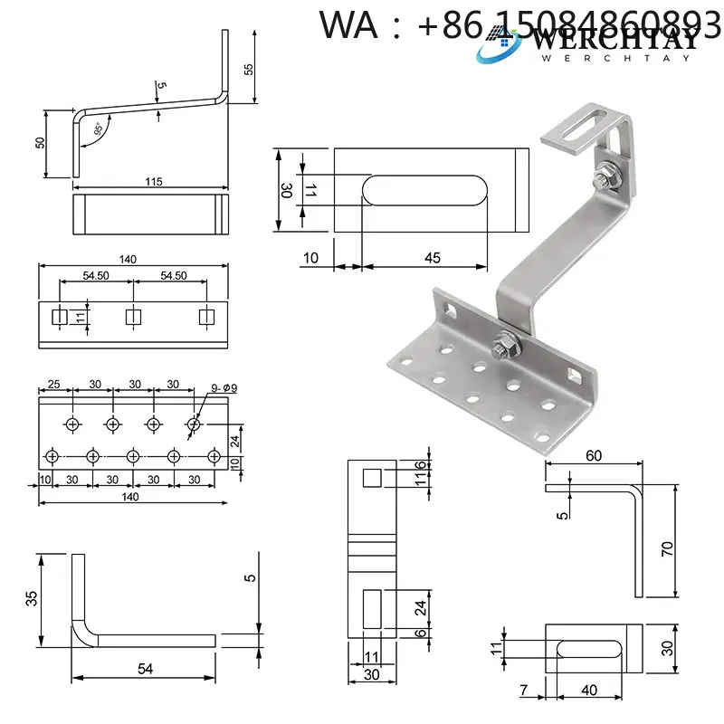 Easy Installation Tile Roof Solar Mount Bracket, Aluminum PV Hook Accessories, Labor-saving Solar Energy Fittings for  Rooftop S