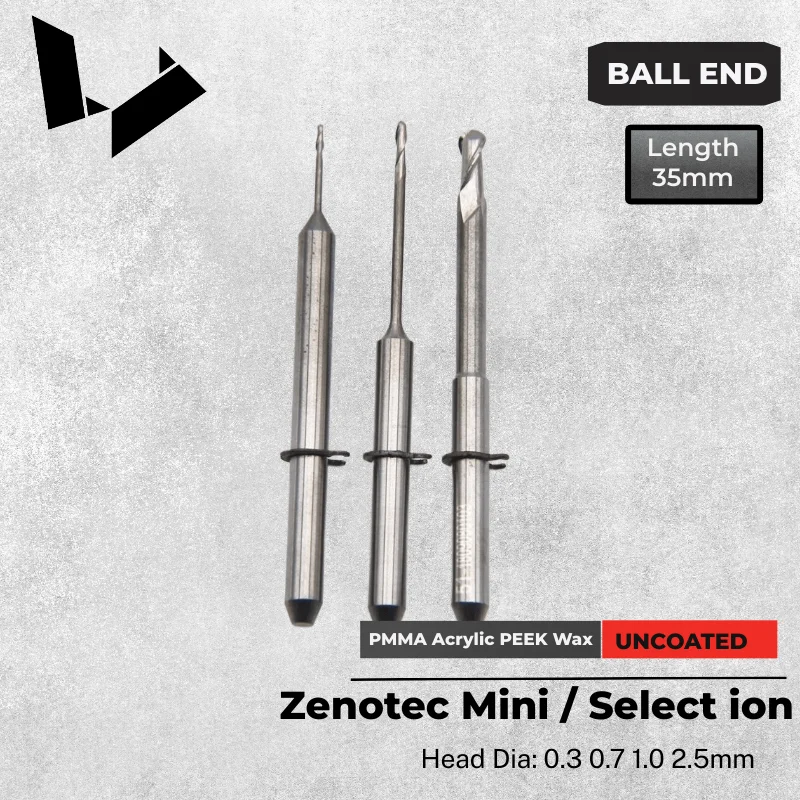 Wieland Zenotec Mini / Select ion Dental Pmma Disc Endmill Milling Cutter 0.3 0.7 1.0 2.5mm Double Teeth Cad Cam Milling Bur