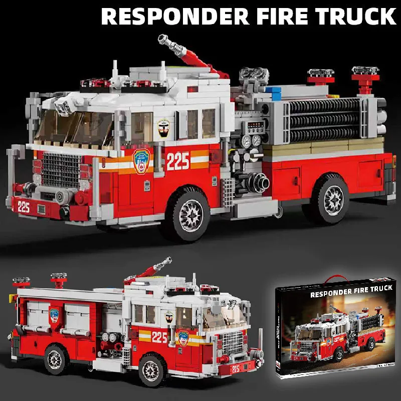 Technical American-style Urban Fire Truck Model Building Blocks MOC City Classic Fire Engine Bricks Toys Gifts For Adult