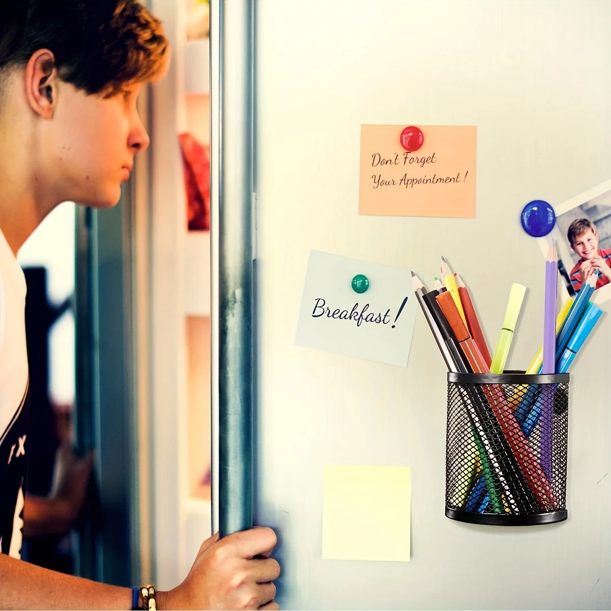 

2pcs Magnetic Iron Storage Basket Refrigerator Semi-Circle Pen Holder Organizer Craftsmanship Storage Box for Home and Office