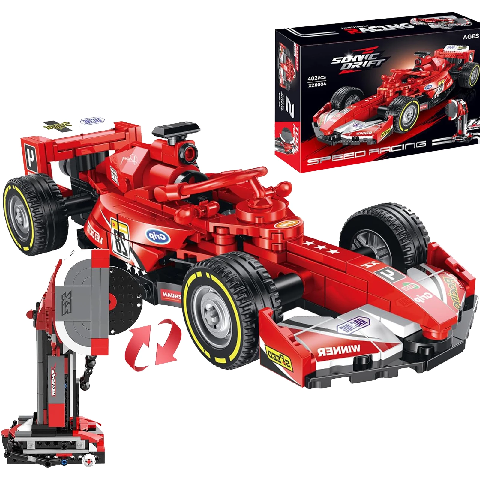 402PCS Speed Champions Racing Car Building Blocks Set XZ0004 Vehicle Model Assembly Bricks Creative Birthday Holiday Gift for 14+ Teenagers Adult Collectors Boys Girls