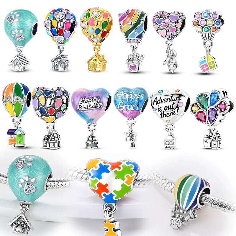 Hot Air Balloon Jigsaw SilverCharms Beads Fit Original Bracelet Bag Keychain Earring Charm Bead Pendant Diy Women Jewelry Gift
