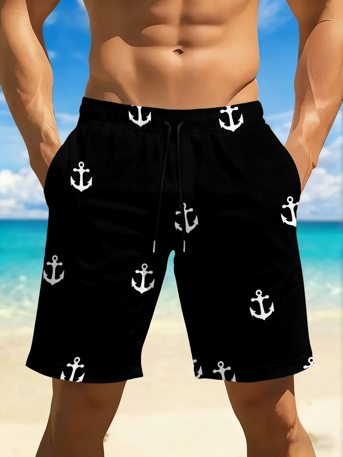 

Men's Quick-dry Swim Trunks with a Vibrant Red and Black Geometric Print Design, Casual, Suitable for Beach, Pool, Gym
