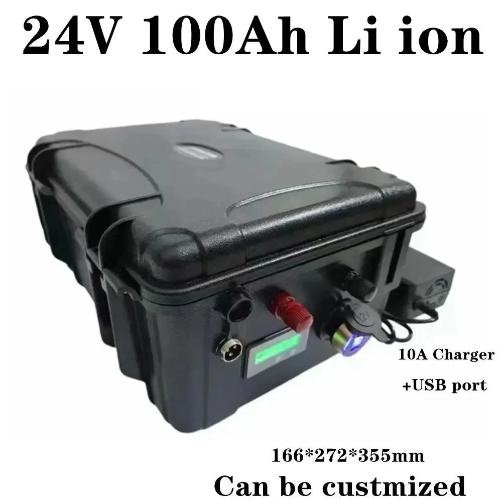 24V 100AH Lithium ion battery 24V waterproof Li-polymer for 1500W 2400W RV EV solar storage inverter bike +10A Charger