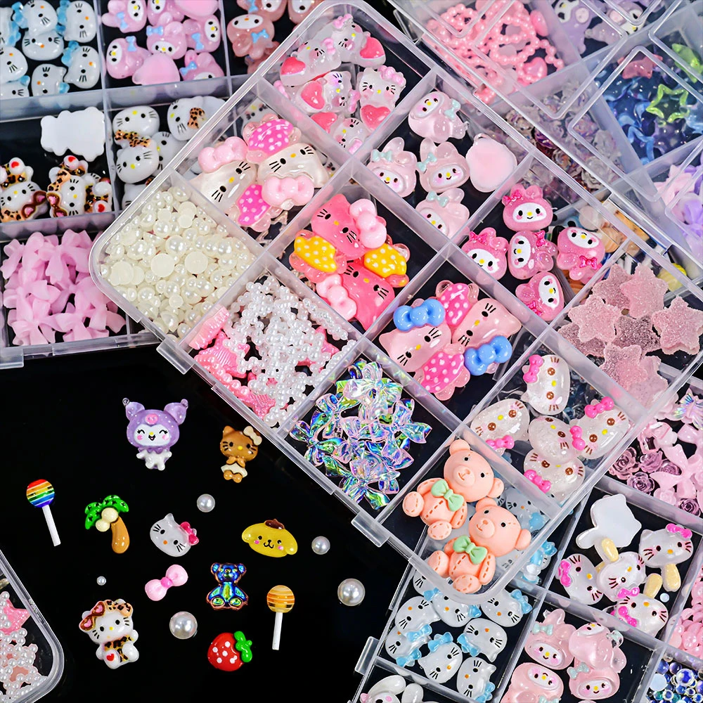 Kawaii Mixed Sanrio Y2k Nail Accessorie canvas Hello Kitty Pochacco Nail Rhinestone Gems Charms Manicure DlY Nail Parts for Girl