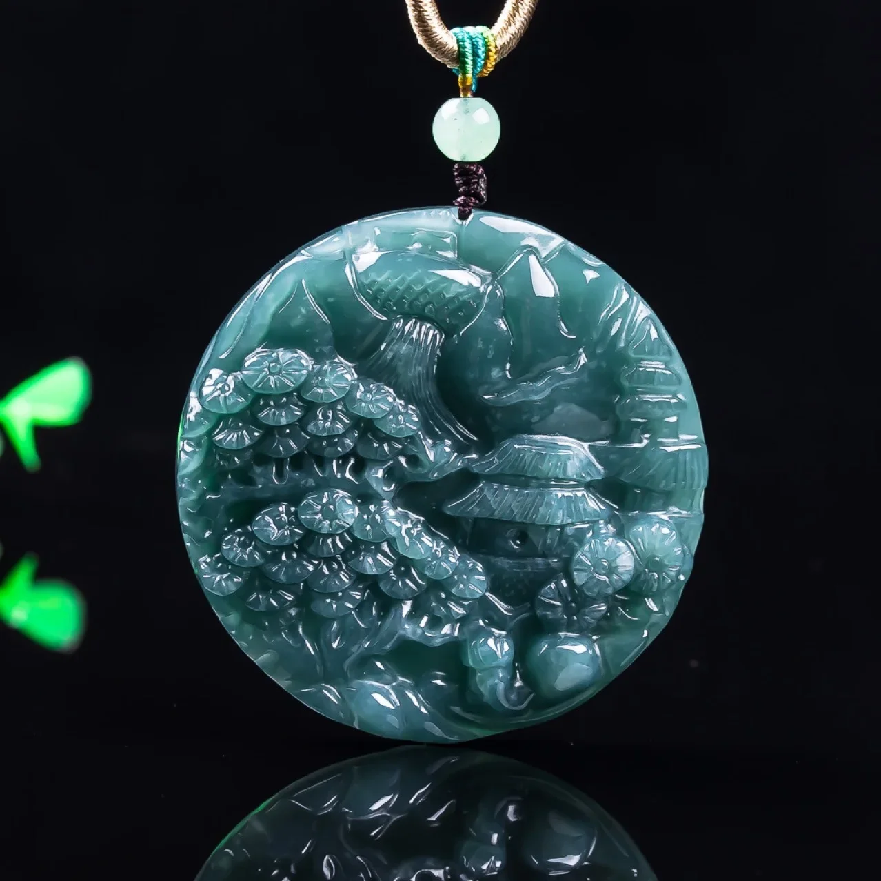 Natural genuine jadeite leisurely landscape-themed ice-grade pendant pendant for both men and women, jade artifact
