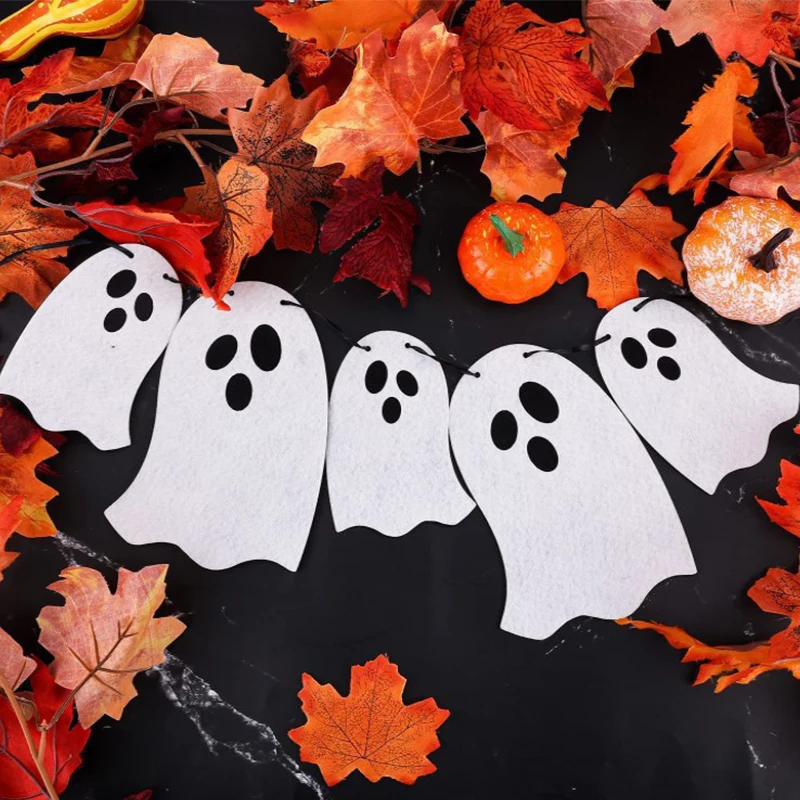 1 Set Halloween Ghost Flag Hanging Banner Garland Ghost Festival for Halloween Fireplace Doorways Room Party Decoration Supplies